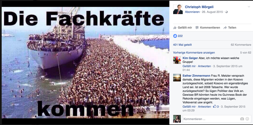 Facebook löschte Mörgelis Account, nachdem er dieses Bild hochgeladen hatte.