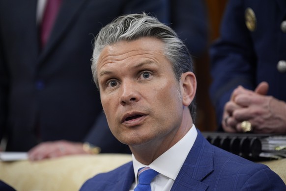 epa13062004 US Secretary of Defense Pete Hegseth speaks as US President Donald Trump meets with Mark Rutte, Secretary General of the North Atlantic Treaty Organization (NATO), in the Oval Office of th ...