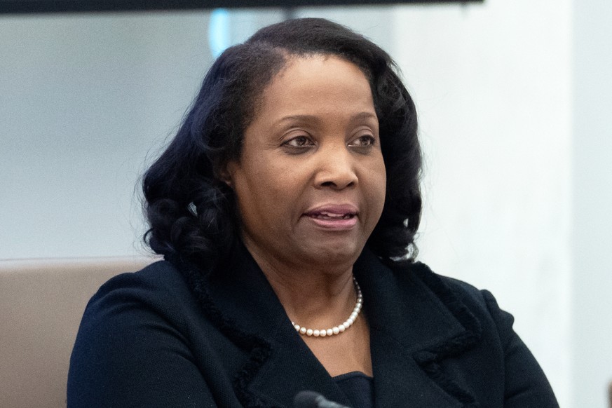 FILE - Federal Reserve Board of Governors member Lisa Cook listens during an open meeting of the Board of Governors, June 25, 2025, in Washington. (AP Photo/Mark Schiefelbein, File)
Lisa Cook