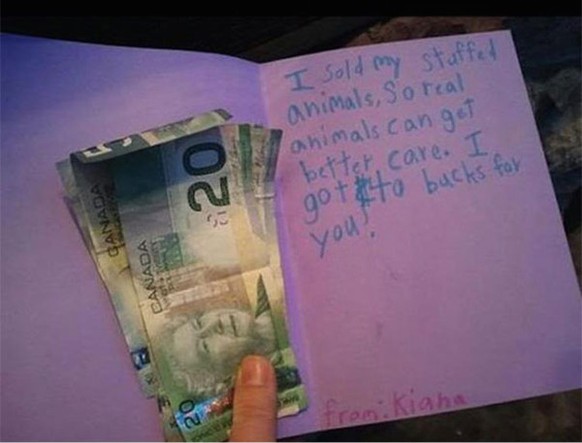 Das kanadische Kind, das all seine Stofftiere verkauft hat, damit es richtige Tiere besser haben.&nbsp;