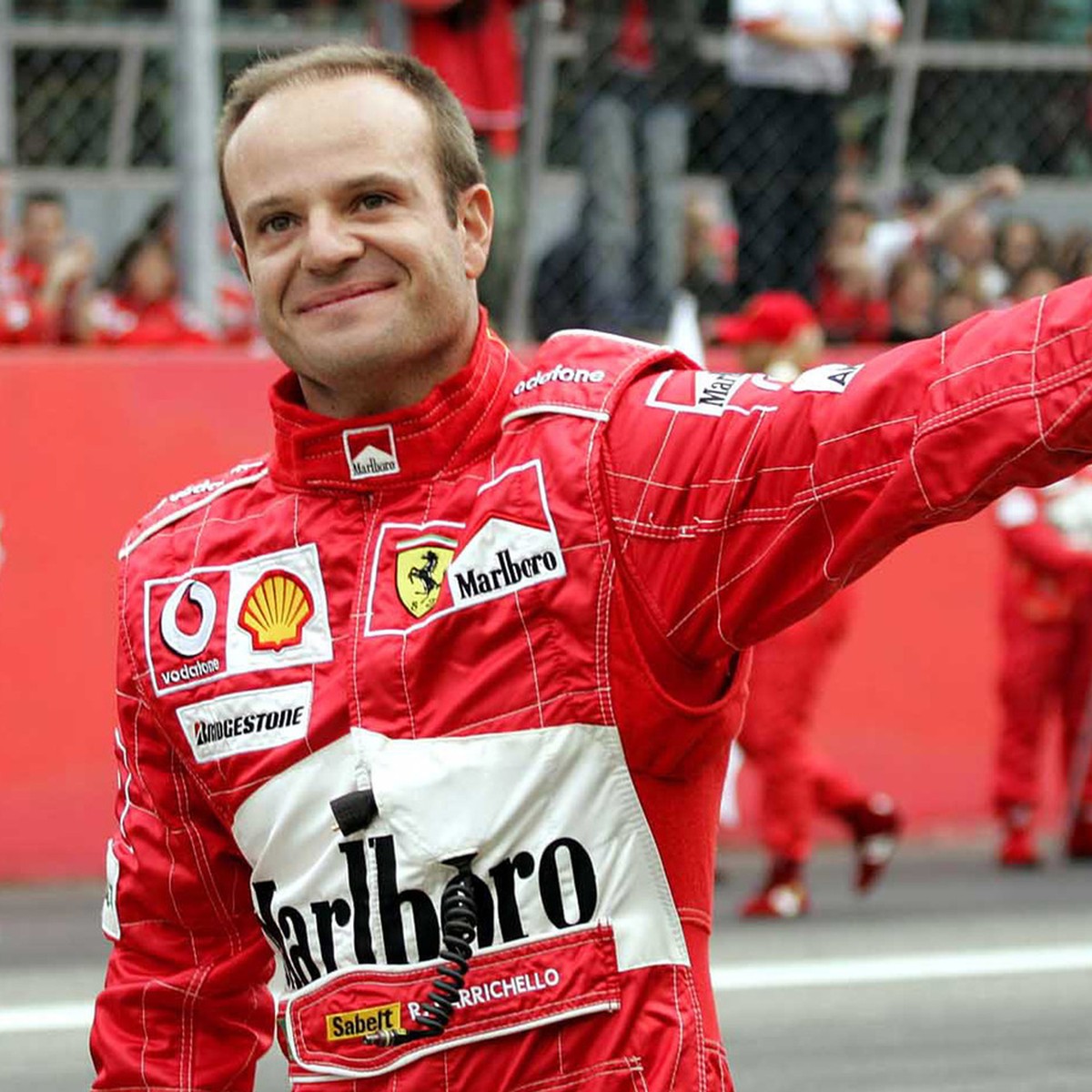 Ferrari driver Rubens Barrichello of Brazil waves to fans at the Monza racetrack, Italy, in this Oct. 31, 2004 photo. Felipe Massa will take over from Rubens Barrichello as Ferrari's second drive ...
