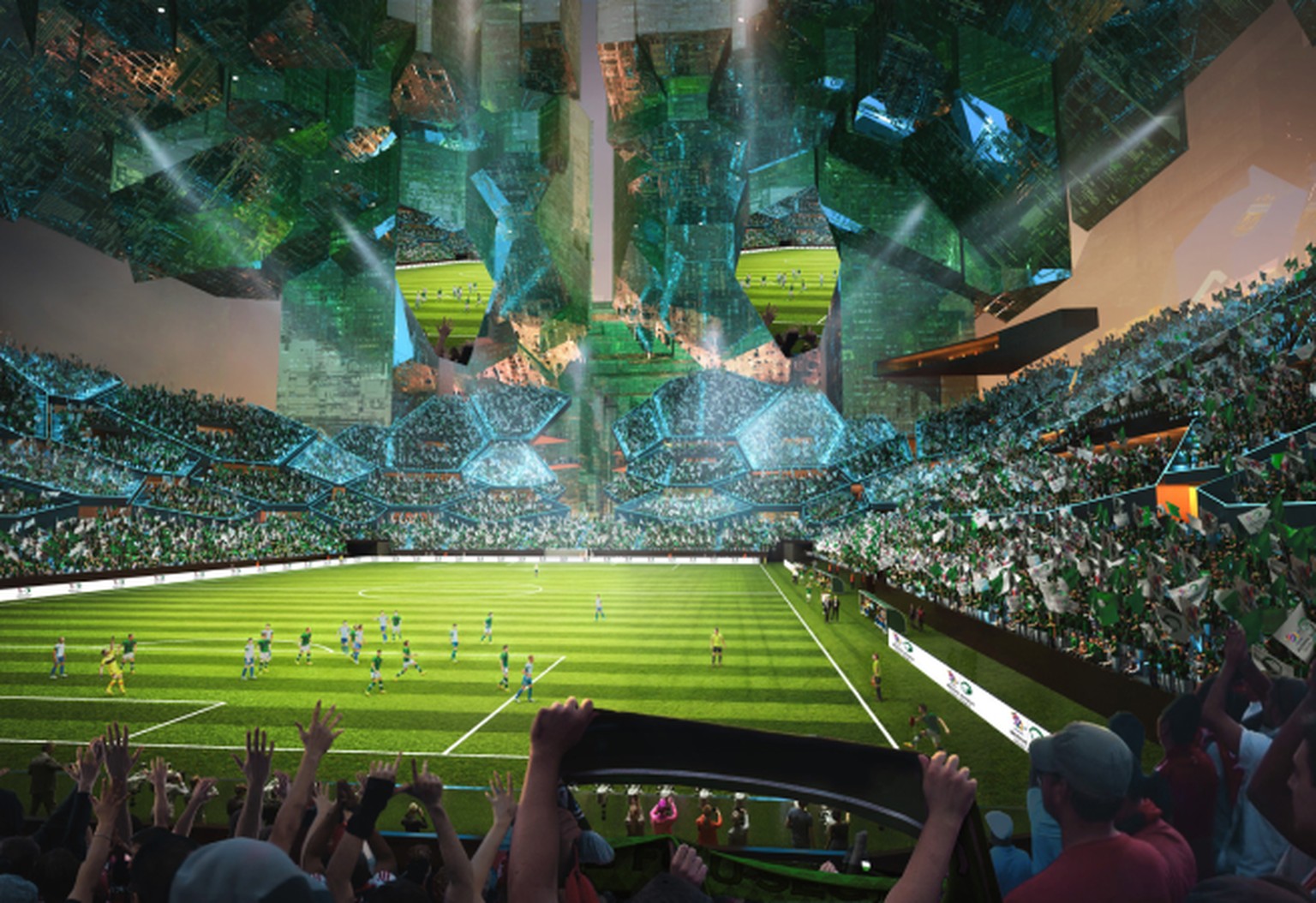 Fussball-WM 2034 in Saudi-Arabien: Offizielle Visualisierungen für das Neom Stadion.