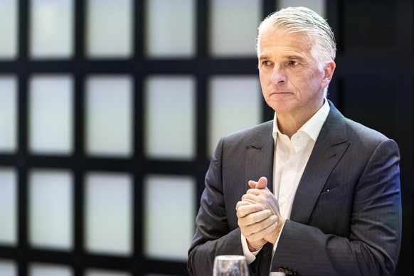 Sergio P. Ermotti, Group Chief Executive Officer of Swiss bank UBS speaks during a delegates&#039; meeting of the FDP party of the Canton of Zurich on Tuesday April 8, 2025 in Zurich, Switzerland. (KE ...