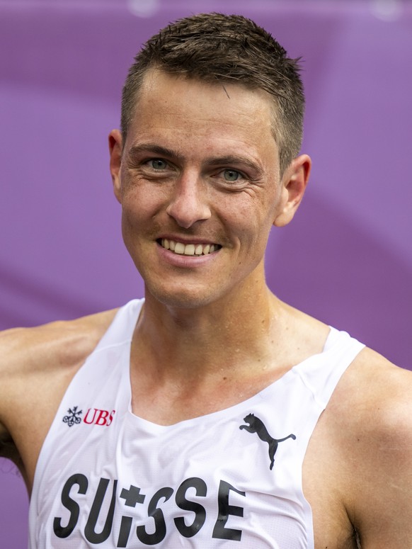 Matthias Kyburz of Switzerland reacts during the men&#039;s half marathon final at the European Athletics Championships, in the Olympic stadium, in Rome, Italy, Sunday, June 9, 2024. (KEYSTONE/Jean-Ch ...