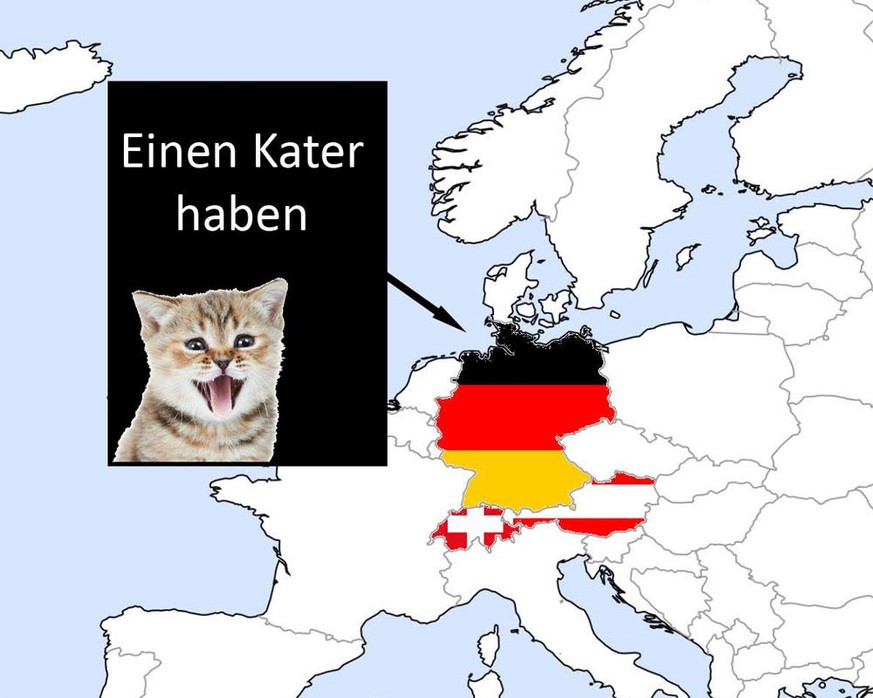 Karte: Redewendungen mit Tieren in Europa, Deutschland / Österreich / Schweiz