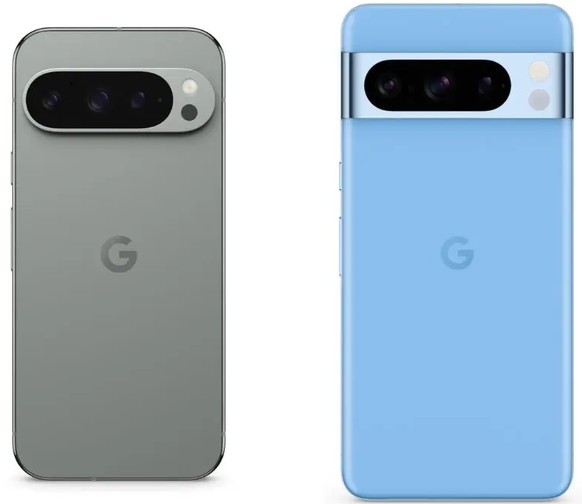 Pixel 9 Pro (links) und das Pixel 8 Pro von letztem Jahr. Die Rückseite des neuen Modells fühlt sich wertiger an.
