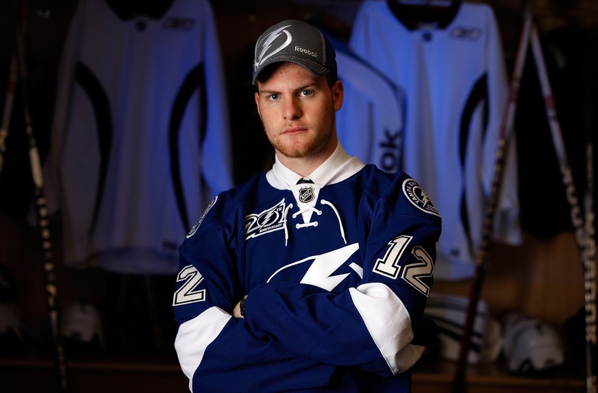 PITTSBURGH, PA - JUNE 23: Tanner Richard, 71st overall pick by the Tampa Bay Lightning, poses for a portrait during the 2012 NHL Entry Draft at Consol Energy Center on June 23, 2012 in Pittsburgh, Pen ...
