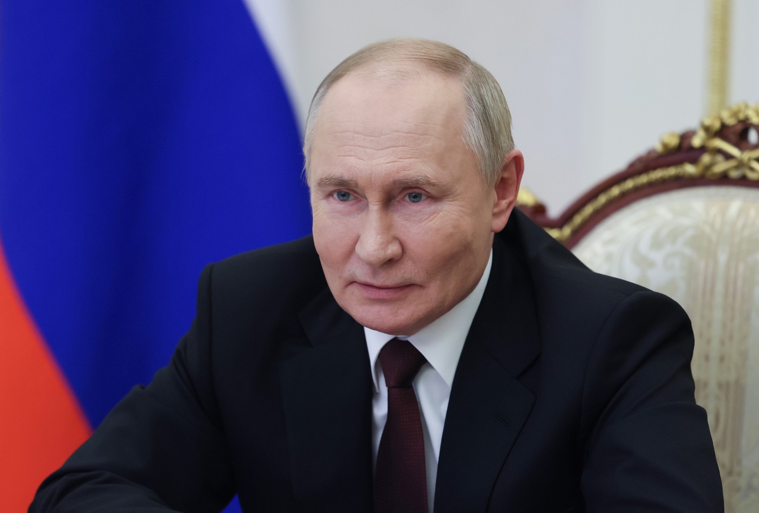 epa11657095 Russian President Vladimir Putin congratulates workers of the agro-industrial and processing industry on their professional holiday, the Agricultural and Processing Industry Workers&#039;  ...