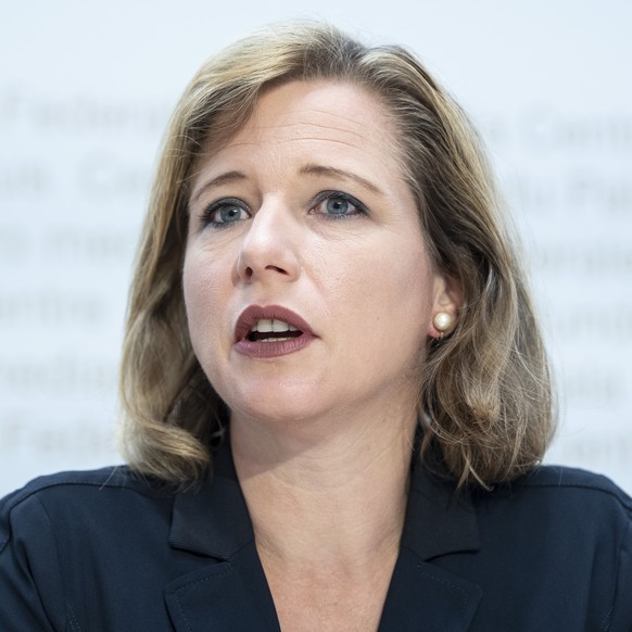 Nationalraetin Christa Markwalder, FDP-BE, aeussert sich an einer Medienkonferenz zur Abstimmungskampagne des liberalen Komitees zu den Kinderabzuegen, am Dienstag, 4. August 2020, in Bern (KEYSTONE/P ...