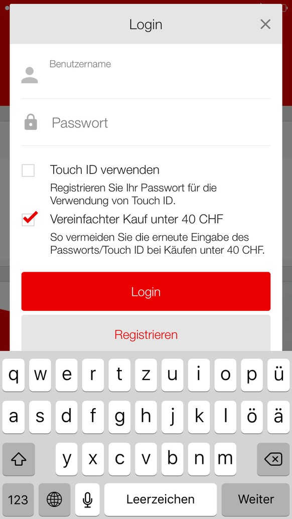 Wer ein iPhone 5S oder neuer (mit Touch ID) besitzt, kann auf die Option «Vereinfachter Kauf unter 40 CHF» verzichten.