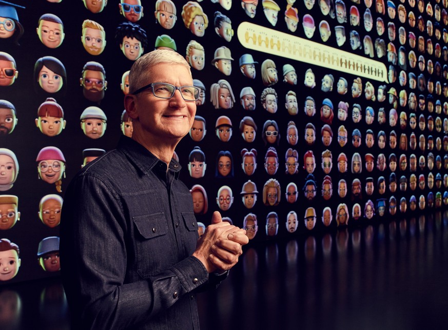 epa09253837 A handout photo made available by Apple showing Apple CEO Tim Cook greets millions of developers around the world at Apple&#039;s Worldwide Developers Conference at Apple Park in Cupertino ...