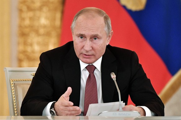 Russian President Vladimir Putin speaks during a meeting in Moscow&#039;s Kremlin, Russia, Tuesday, Nov. 27, 2018. Putin and German Chancellor Angela Merkel spoke on the phone in the early hours on Tu ...