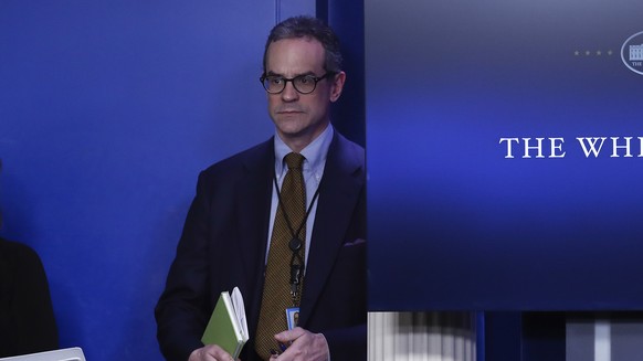 National Security Adviser Michael Flynn, left, stands with K. T. McFarland, and Michael Anton during the daily news briefing at the White House, in Washington, Wednesday, Feb. 1, 2017. Flynn said the  ...