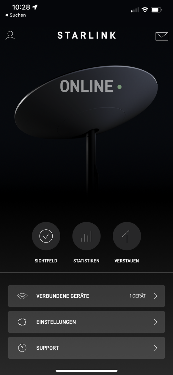 Screenshot der Starlink-App.