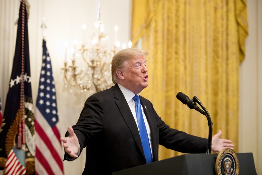 President Donald Trump speaks about the arrest in the mail bomb scare at the 2018 Young Black Leadership Summit in the East Room of the White House, Friday, Oct. 26, 2018, in Washington. (AP Photo/And ...