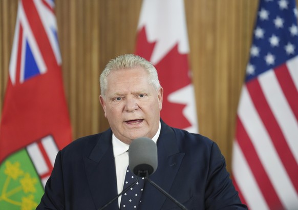 Ontario Premier Doug Ford holds a news conference regarding the new tariffs that the United States has placed on Canada, at Queen&#039;s Park in Toronto on Tuesday, March 4, 2025. (Nathan Denette/The  ...