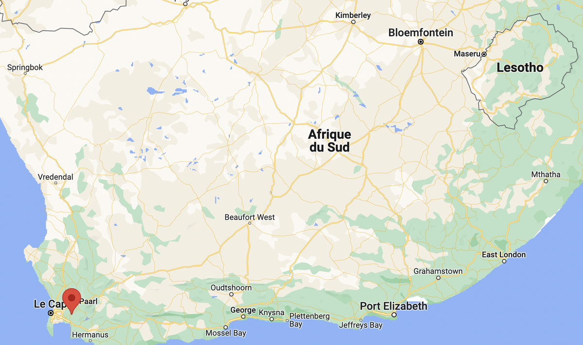 Stellenbosch, en rouge, est à l'extrême sud-ouest du pays.