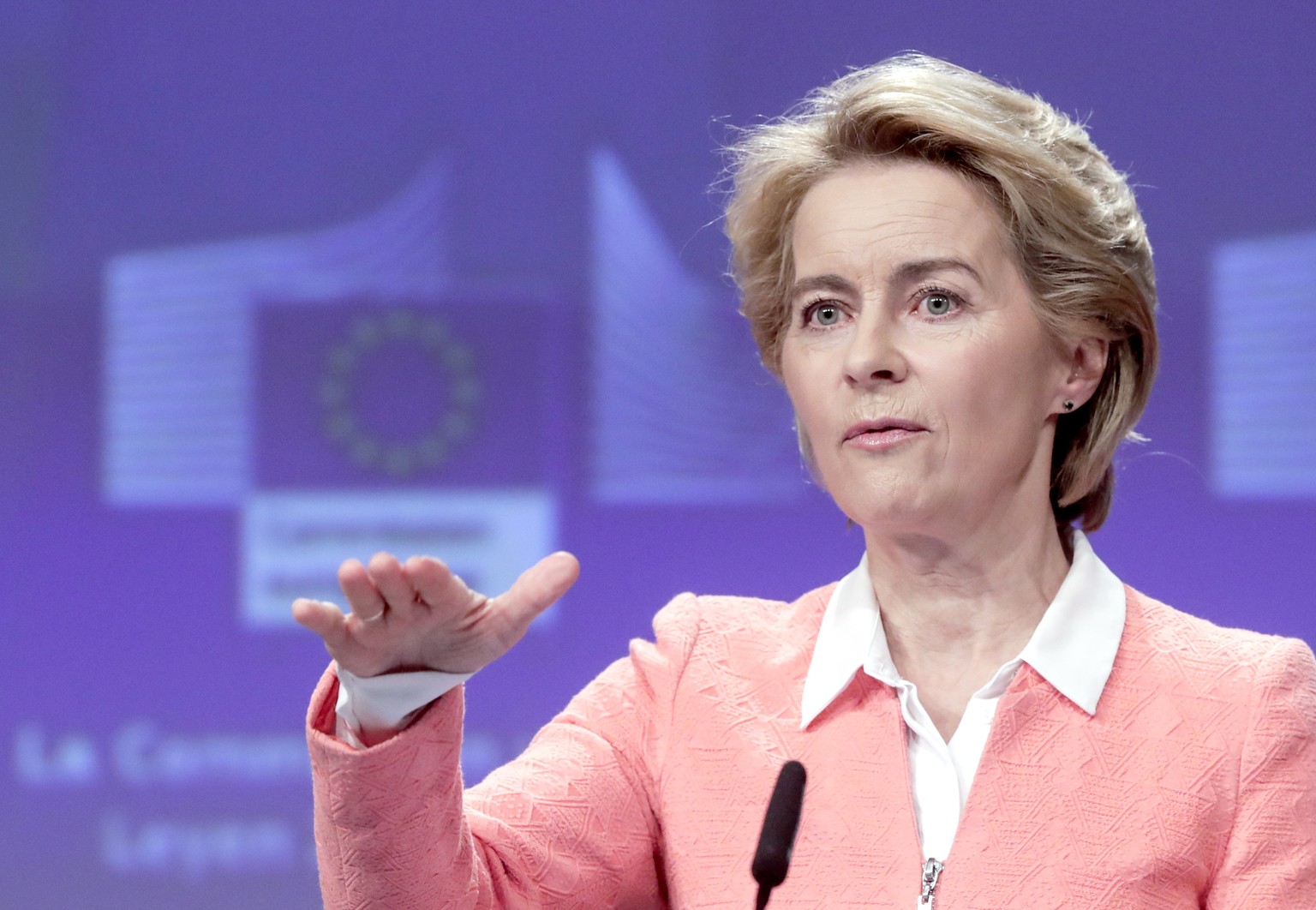 epa07832173 European Commission President-elect Ursula von der Leyen holds a press conference announcing her future team, at the European Commission in Brussels, Belgium, 10 September 2019. Von der Le ...