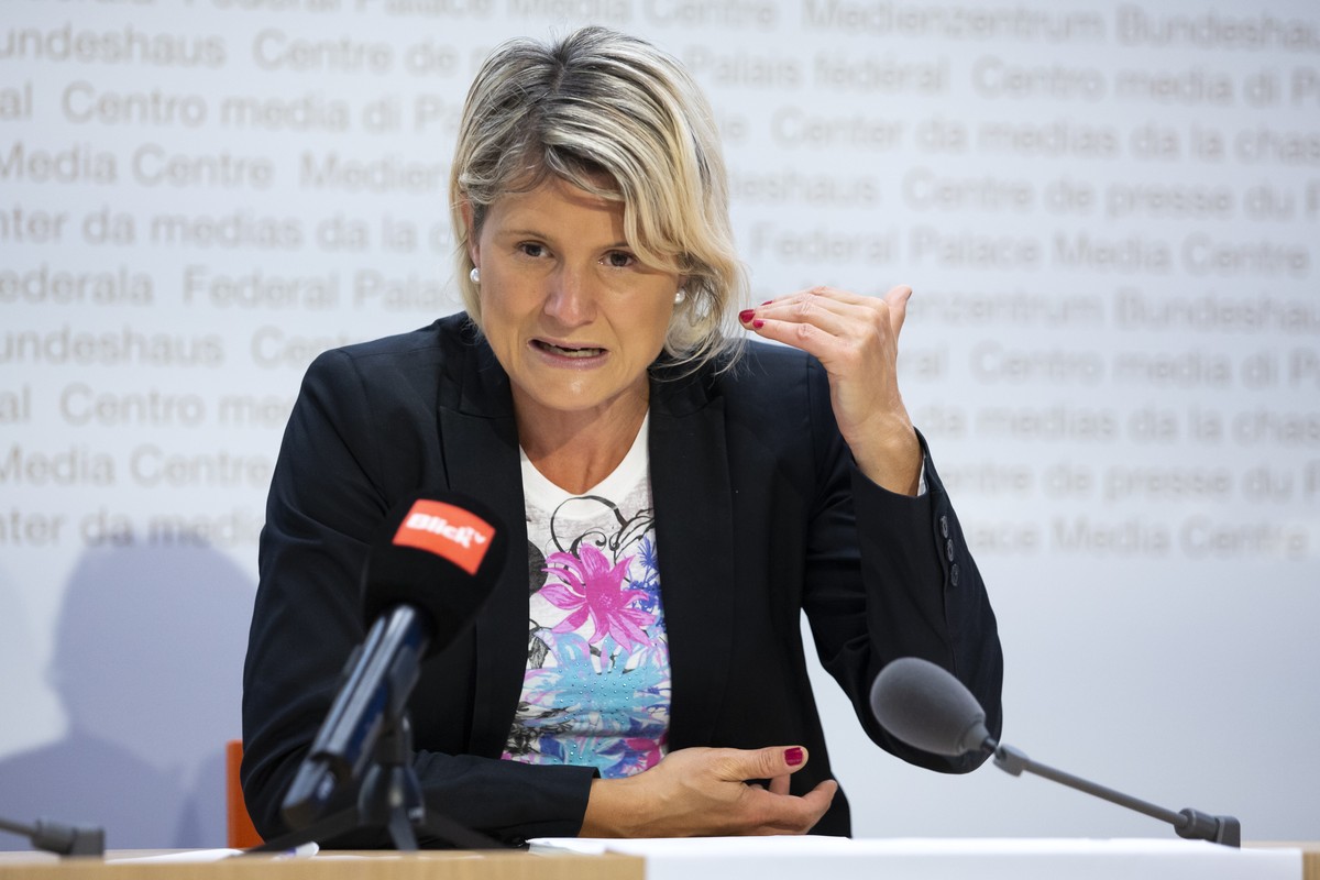 Barbara Steinemann, Nationalraetin SVP-ZH, spricht waehrend einer Medienkonferenz zum Thema "Volkswille umsetzen - kriminelle Auslaender endlich konsequent ausschaffen", am Mittwoch, 22. Jul ...