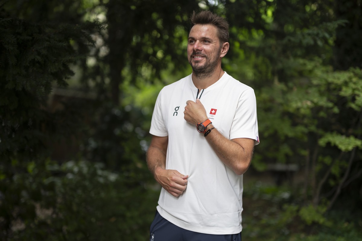 Swiss tennis athlete Stanislas Wawrinka poses at the Maison Suisse during a press conference, prior to the 2024 Paris Summer Olympics in Paris, France, Wednesday, July 24, 2024. (KEYSTONE/Anthony Anex ...