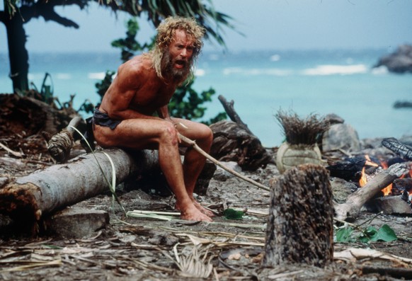 This is an undated photo of Tom Hanks yelling at &quot;Wilson&quot; the vollyeball, which kept his character company on an island in the movie &quot;Cast Away.&quot; An Internet shopper landed one of  ...