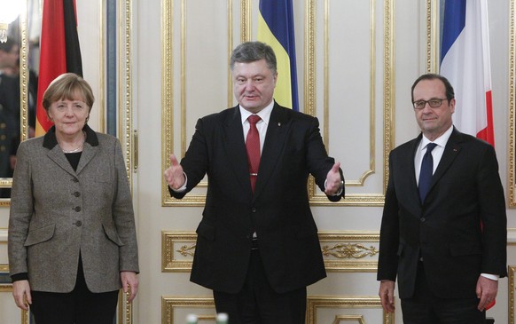 Angela Merkel, Petro Poroschenko und&nbsp;François Hollande.