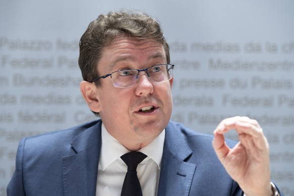 Parteipraesident und Nationalrat Albert Roesti (BE) spricht an einer Medienkonferenz ueber das Parteiprogramm der SVP fuer die Legislatur 2019-2023, am Donnerstag, 10. Januar 2019, im Medienzentrum Bu ...