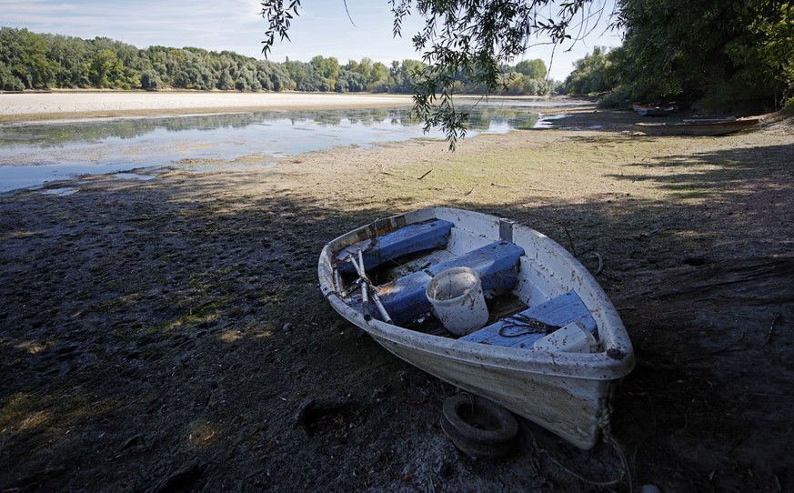 epa10105310 A part of an old Rhine arm with low water level at the Rhine river in Ketsch near Mannheim, Germany, 04 August 2022. The river level in Speyer has currently dropped to 211 centimetres. The ...