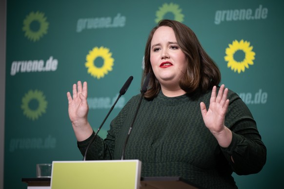 February 13, 2023, Berlin: Ricarda Lang, Federal Chairman of Bündnis 90/Die Grünen, speaks at a press conference about the results of the re-election to the Berlin House of Representatives in the federal ...