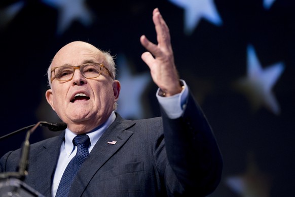 FILE- In this May 5, 2018, file photo, Rudy Giuliani, an attorney for President Donald Trump, speaks at the Iran Freedom Convention for Human Rights and democracy in Washington. Sharpening their legal ...