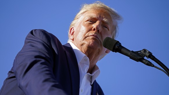 Former President Donald Trump speaks at a campaign rally at Waco Regional Airport, Saturday, March 25, 2023, in Waco, Texas.  (AP Photo/Evan Vucci) Donald Trump