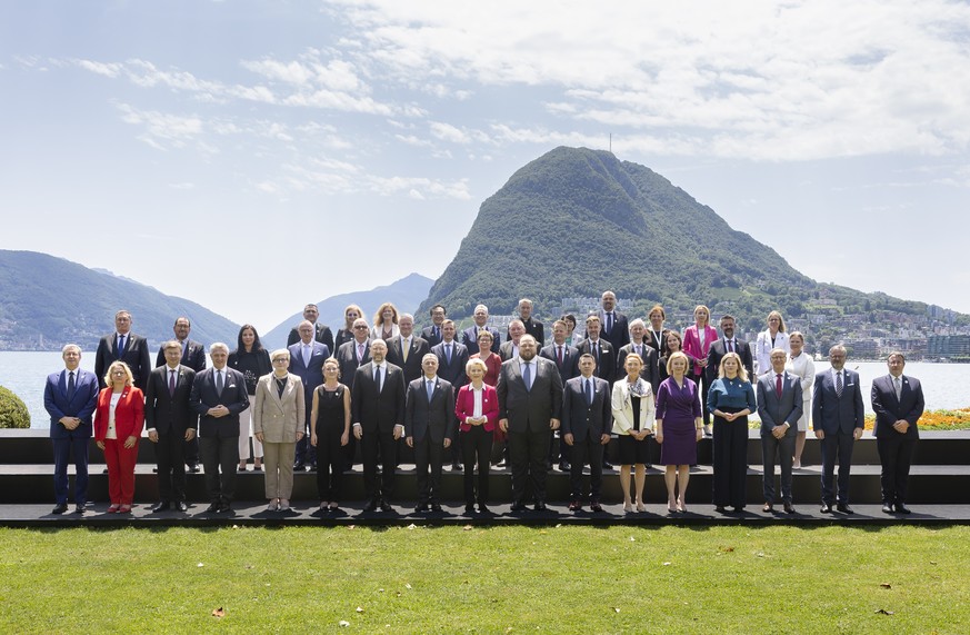 Swiss President of the National Council Irene Kaelin, Ukrainian Prime Minister Denys Shmyhal, Swiss President Ignazio Cassis, Minister of Foreign Affairs, Ursula Von der Leyen, President of the Europe ...