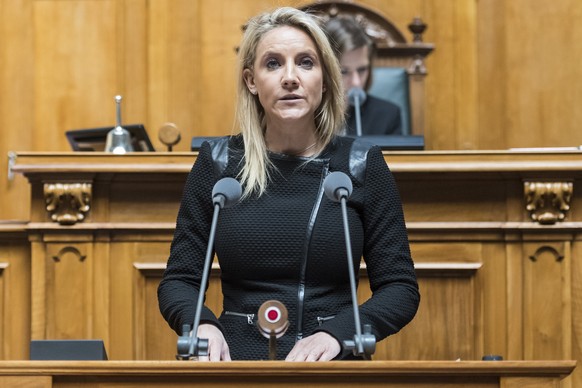 Celine Amaudruz, SVP-GE, spricht zur Grossen Kammer, an der Sondersession des Nationalrats, am Mitttwoch, 27. April 2016 in Bern. (KEYSTONE/Alessandro della Valle)