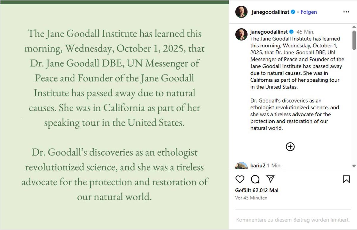 Das Jane Goodall Institut auf Instagram.