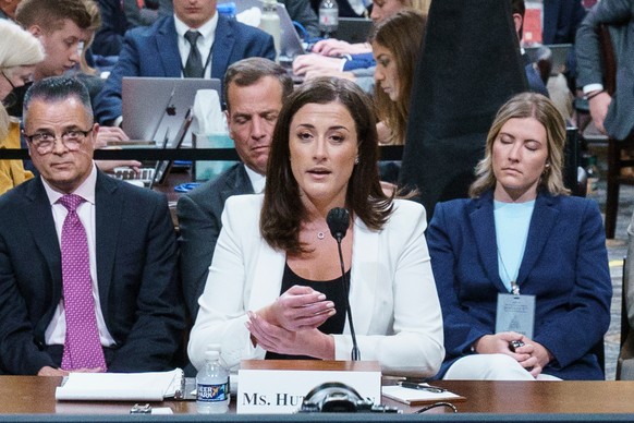 epa10039649 Cassidy Hutchinson, an aide to then White House chief of staff Mark Meadows, describes the actions of former US president Donald Trump during a House Select Committee hearing to Investigat ...
