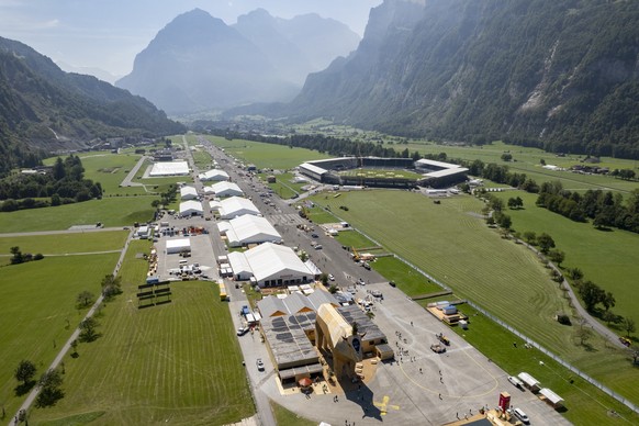 Die Arena des Eidgenoessischen Schwing- und Aelplerfestes 2025 Glarnerland+, am Montag, 18. August 2025, in Mollis. (KEYSTONE/Gian Ehrenzeller)
