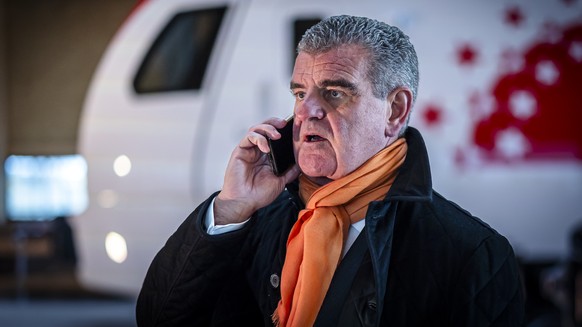 Peter Spuhler, Verwaltungsratspraesident der Stadler Rail waehrend einer gemeinsamen Praesentation der SBB, Thurbo und RegionAlps von neuen Flirt Evo Zuegen der Stadler Rail, in der Instandhaltungsanl ...