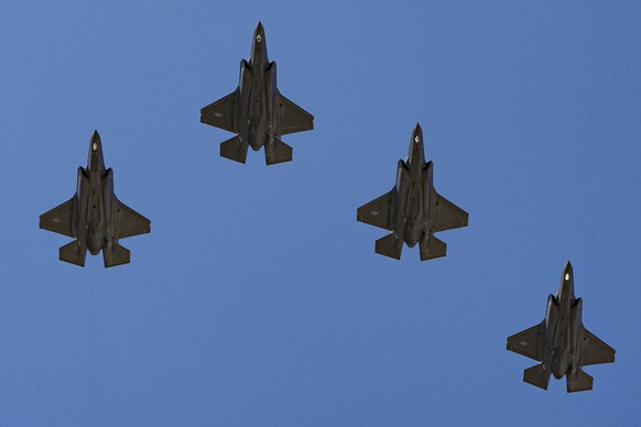 A squadron U.S. Air Force F-35 Lightning II aircraft flyover as President Donald Trump greets Polish President Karol Nawrocki at the White House, Wednesday, Sept. 3, 2025, in Washington. (AP Photo/Ale ...