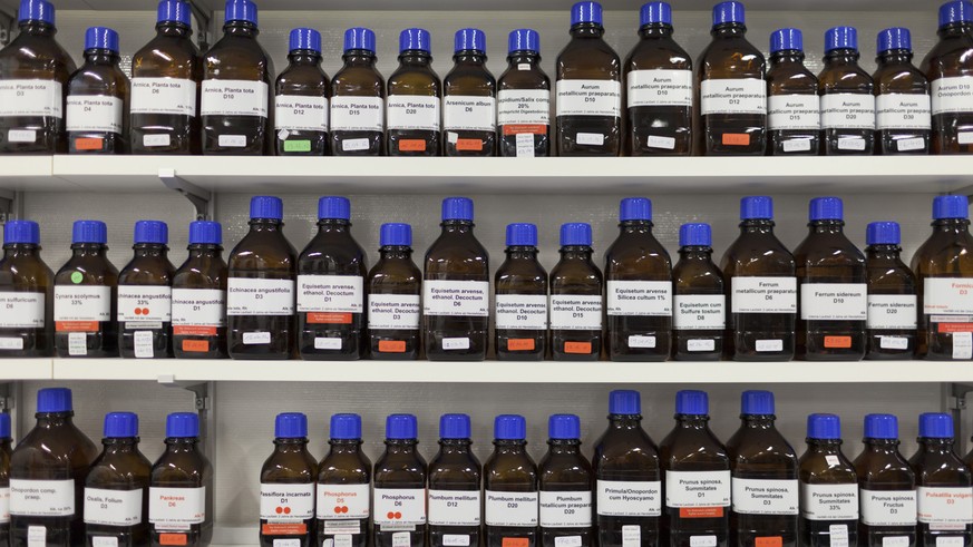 Shelves with medicine at the Weleda headquarter in Arlesheim, Canton of Basel-Country, Switzerland, pictured on August 8, 2012. Weleda is a multinational company that produces both natural beauty prod ...