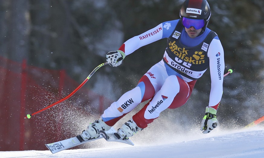 Switzerland&#039;s Gilles Roulin competes during an alpine ski, men&#039;s World Cup downhill, in Val Gardena, Italy, Saturday, Dec. 16, 2017. (AP Photo/Marco Trovati)