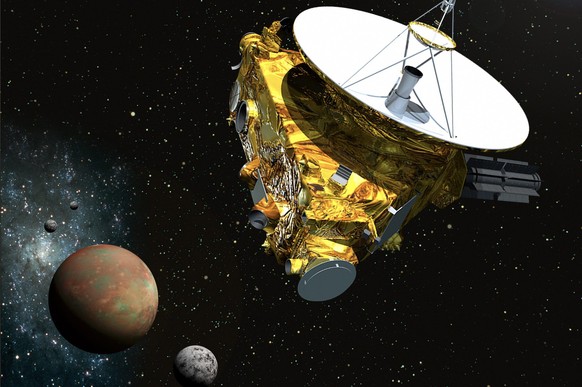 Nur gemalt: «New Horizons» paassiert Pluto.