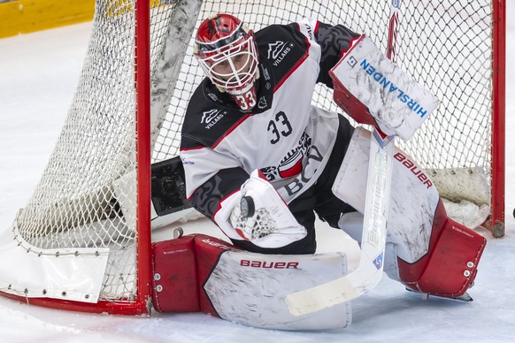 le gardien Kevin Pasche (LHC), en action, lors de l'Acte 5 des quarts de finale des play-offs du championnat suisse de hockey sur glace de National League entre Lausanne HC, LHC, et Geneve-Servet ...