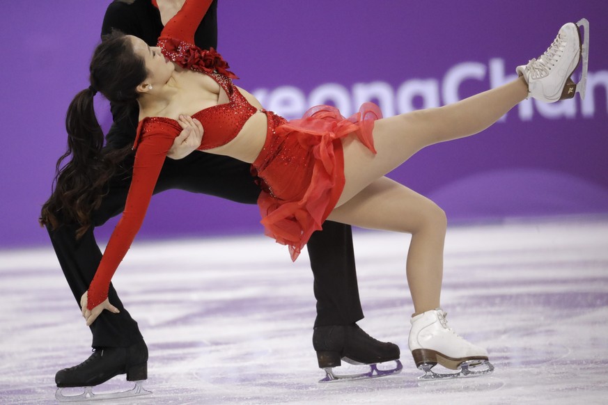 Yura Min and Alexander Gamelin of South Korea perform during the ice dance short dance team event in the Gangneung Ice Arena at the 2018 Winter Olympics in Gangneung, South Korea, Sunday, Feb. 11, 201 ...