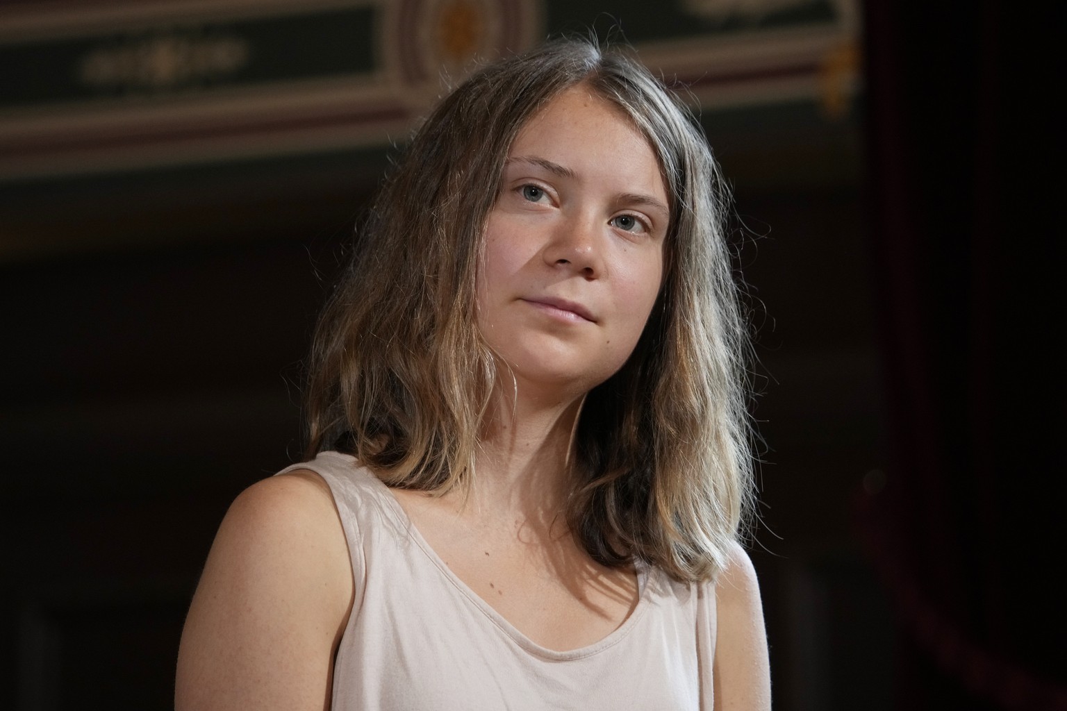 FILE - Climate activist Greta Thunberg from Sweden attends a press conference in Paris, Thursday, June 22, 2023. Climate activist Greta Thunberg will appear in court on Monday, July 24 for disobeying ...