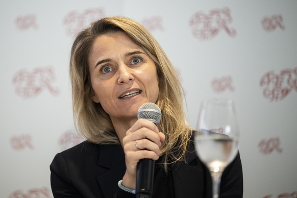 Marion Daube, Projektleiterin Kandidatur WEURO25, spricht an einer Medienkonferenz zum Kickoff &quot;Kandidatur UEFA Women�s EURO 2022&quot;, aufgenommen am Mittwoch, 14. September 2022 in Zuerich. (K ...