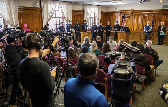 Moscow Police Department Chief James Fry answer questions from reporters during a press conference regarding the arrest of Bryan Kohberger on Friday, Dec. 30, 2022, at City Hall in Moscow, Idaho. Auth ...