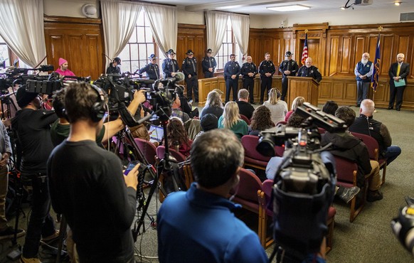 Moscow Police Chief James Fry answers questions from reporters at a press conference regarding the arrest of Bryan Kohberger on Friday, Dec. 12.  December 30, 2022, at City Hall in Moscow, Idaho.  authorize...