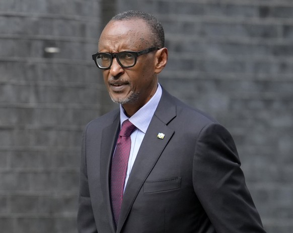 FILE ? President of Rwanda, Paul Kagame walks along Downing Street to a meeting with Britain&#039;s Prime Minister Rishi Sunak, in London, Thursday, May 4, 2023. Rwanda&#039;s president says he will r ...