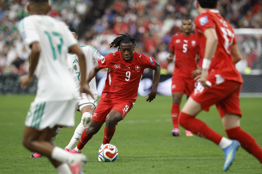 Switzerland's Johan Manzambi in action during the World Cup round of 32 soccer match between Switzerland and Algeria at the BC Place stadium in Vancouver, Canada, Thursday, July 2, 2026, during t ...