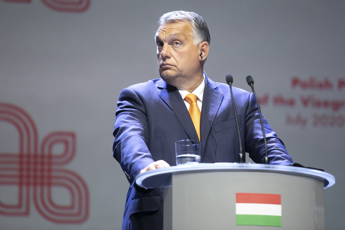 epa08661809 Hungarian Prime Minister Viktor Orban speaks during a press conference after the Visegrad Group prime ministers meeting in Lublin, eastern Poland, 11 September 2020. Visegrad Group PM' ...